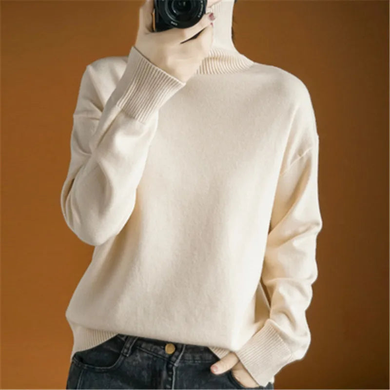 Autumn Winter Orange Turtleneck Cashmere Sweater Women Thickened Pullover Sweater Casual Basic Jumper Knitted Sweater Loose Tops