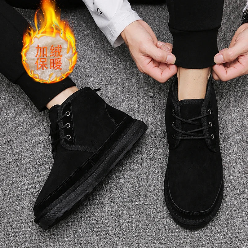 Short Boots 2023 New Winter Men's Snow Boots  Thickened Plus Velvet Warm Casual Shoes Non-Slip Comfortable Fashion Cotton Shoes