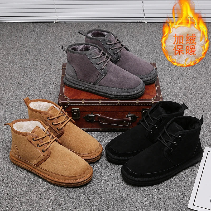 Short Boots 2023 New Winter Men's Snow Boots  Thickened Plus Velvet Warm Casual Shoes Non-Slip Comfortable Fashion Cotton Shoes