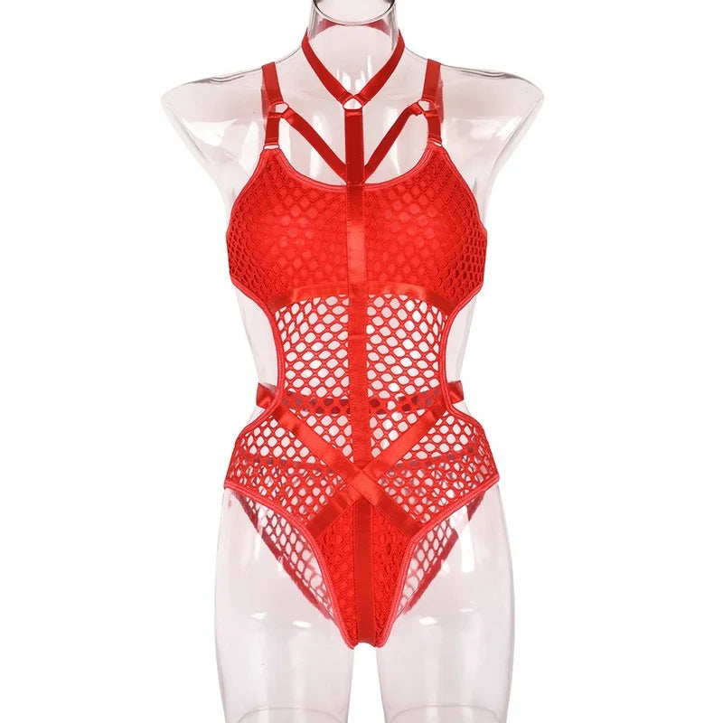 AltGoth Gothic Sexy Fishnet Jumpsuit Women Harajuku Streetwear Mall Goth See Through Bodysuit Nightclub Hollow Out Emo Rompers