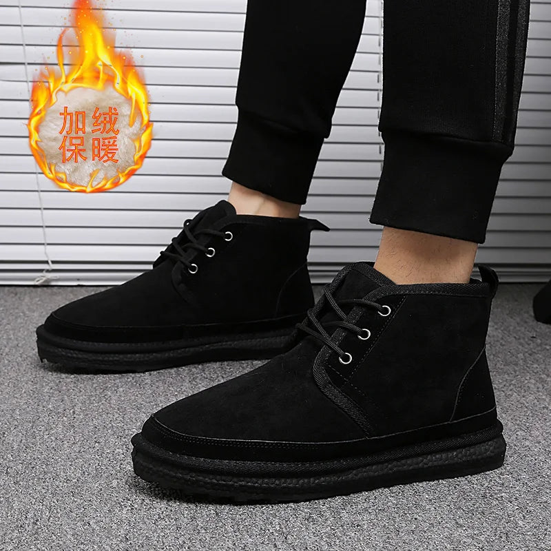 Short Boots 2023 New Winter Men's Snow Boots  Thickened Plus Velvet Warm Casual Shoes Non-Slip Comfortable Fashion Cotton Shoes