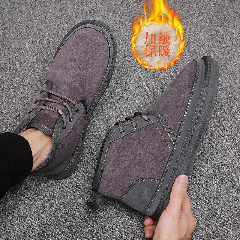 Short Boots 2023 New Winter Men's Snow Boots  Thickened Plus Velvet Warm Casual Shoes Non-Slip Comfortable Fashion Cotton Shoes