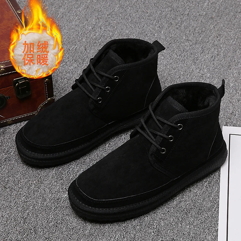 Short Boots 2023 New Winter Men's Snow Boots  Thickened Plus Velvet Warm Casual Shoes Non-Slip Comfortable Fashion Cotton Shoes