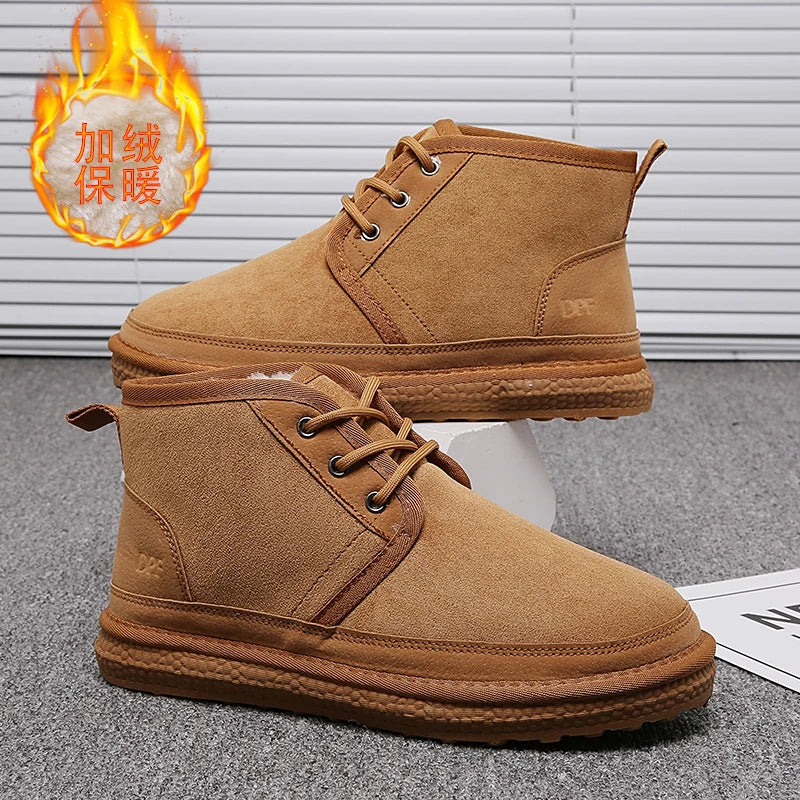 Short Boots 2023 New Winter Men's Snow Boots  Thickened Plus Velvet Warm Casual Shoes Non-Slip Comfortable Fashion Cotton Shoes