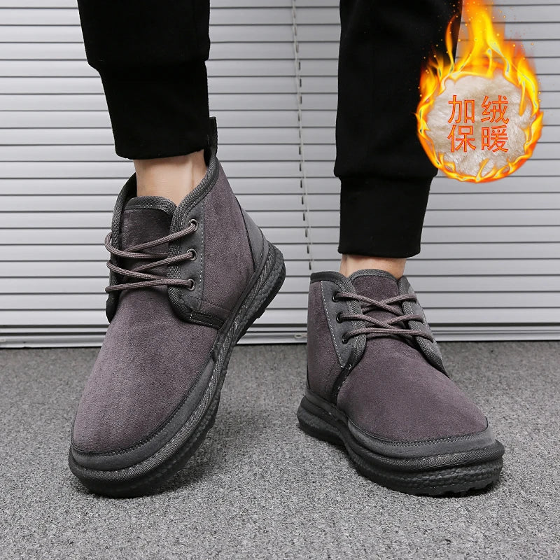 Short Boots 2023 New Winter Men's Snow Boots  Thickened Plus Velvet Warm Casual Shoes Non-Slip Comfortable Fashion Cotton Shoes