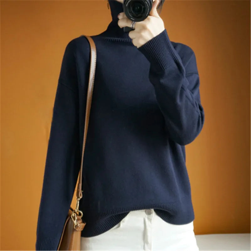 Autumn Winter Orange Turtleneck Cashmere Sweater Women Thickened Pullover Sweater Casual Basic Jumper Knitted Sweater Loose Tops