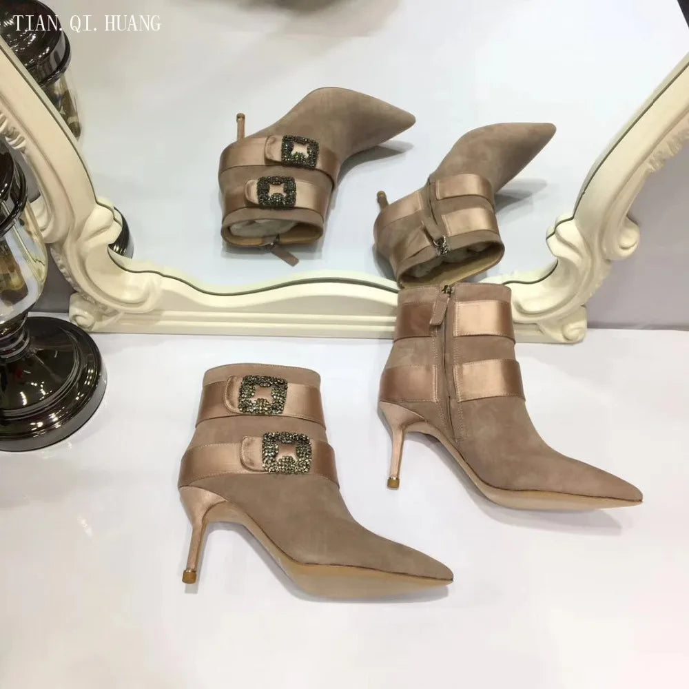 New Style Classic Fashion Design Woman Ankle Boots High Heels Women Genuine Leather Boots High Quality Pumps Shoes TIAN.QI.HUANG