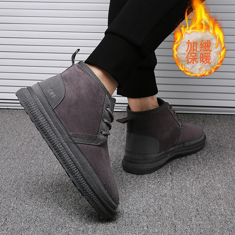 Short Boots 2023 New Winter Men's Snow Boots  Thickened Plus Velvet Warm Casual Shoes Non-Slip Comfortable Fashion Cotton Shoes