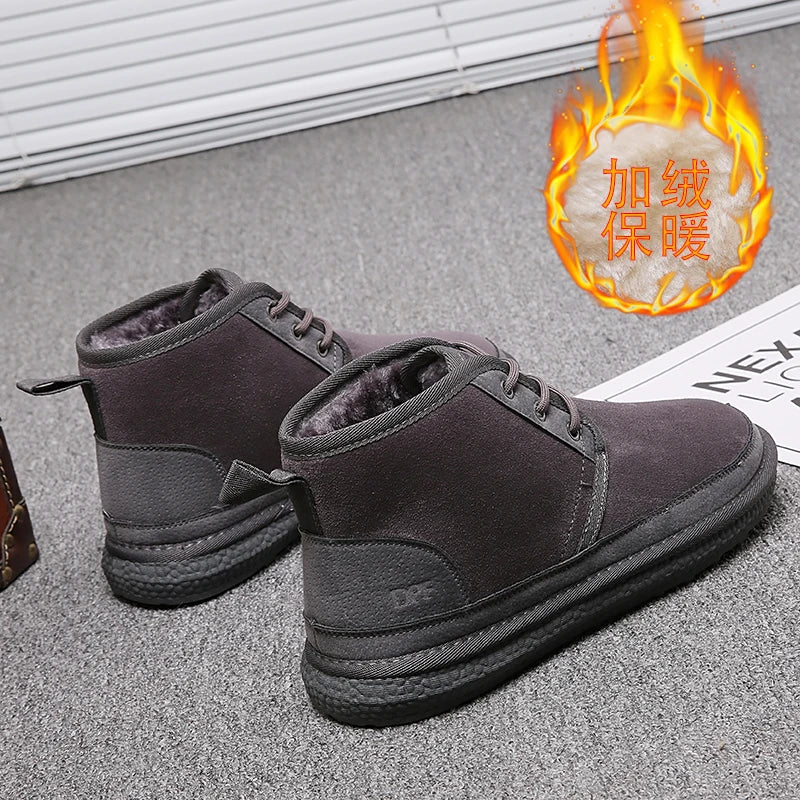 Short Boots 2023 New Winter Men's Snow Boots  Thickened Plus Velvet Warm Casual Shoes Non-Slip Comfortable Fashion Cotton Shoes