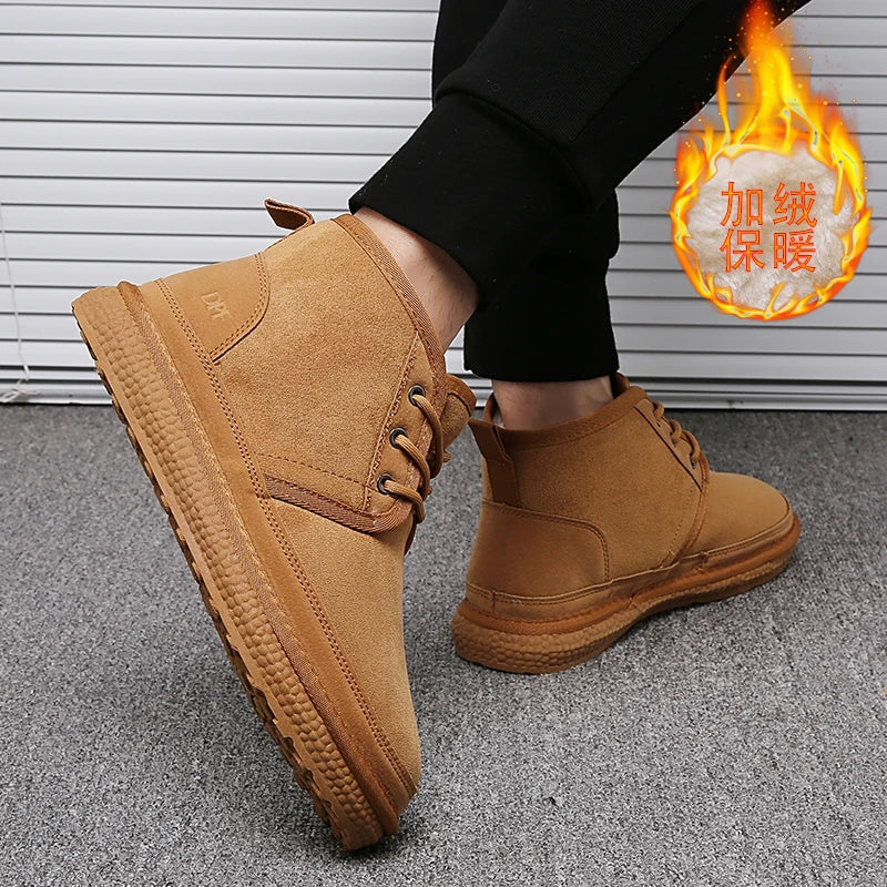 Short Boots 2023 New Winter Men's Snow Boots  Thickened Plus Velvet Warm Casual Shoes Non-Slip Comfortable Fashion Cotton Shoes