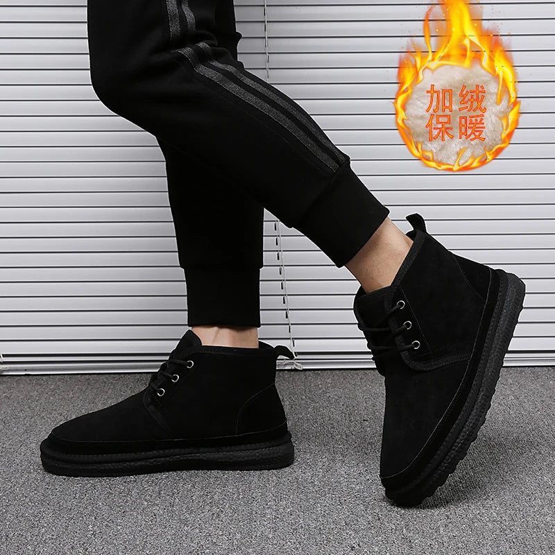 Short Boots 2023 New Winter Men's Snow Boots  Thickened Plus Velvet Warm Casual Shoes Non-Slip Comfortable Fashion Cotton Shoes