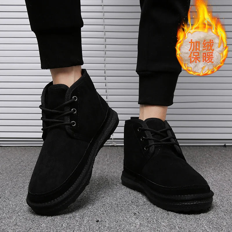 Short Boots 2023 New Winter Men's Snow Boots  Thickened Plus Velvet Warm Casual Shoes Non-Slip Comfortable Fashion Cotton Shoes