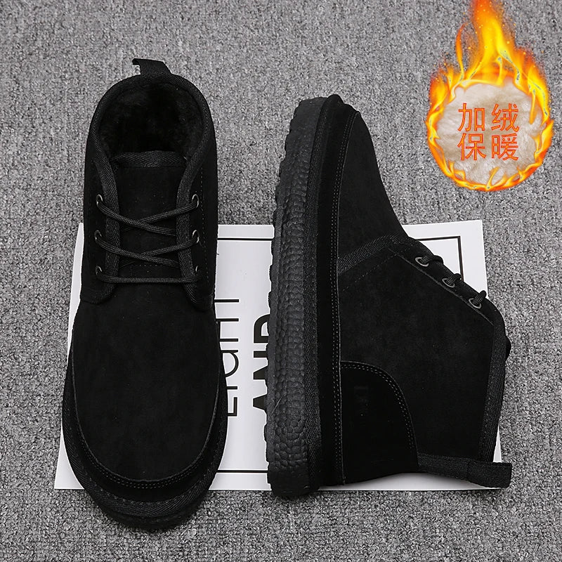 Short Boots 2023 New Winter Men's Snow Boots  Thickened Plus Velvet Warm Casual Shoes Non-Slip Comfortable Fashion Cotton Shoes