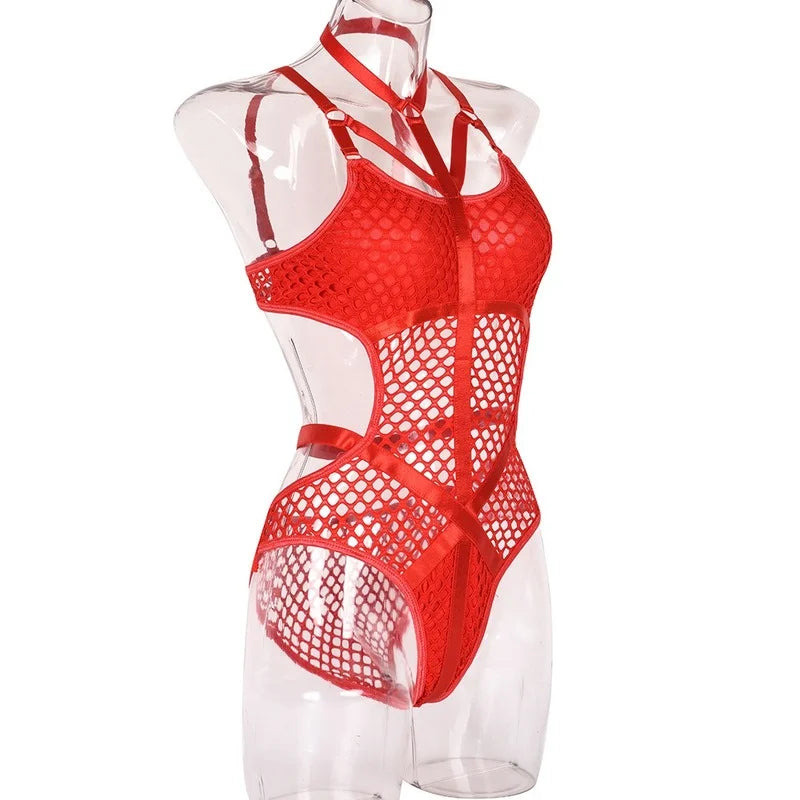 AltGoth Gothic Sexy Fishnet Jumpsuit Women Harajuku Streetwear Mall Goth See Through Bodysuit Nightclub Hollow Out Emo Rompers