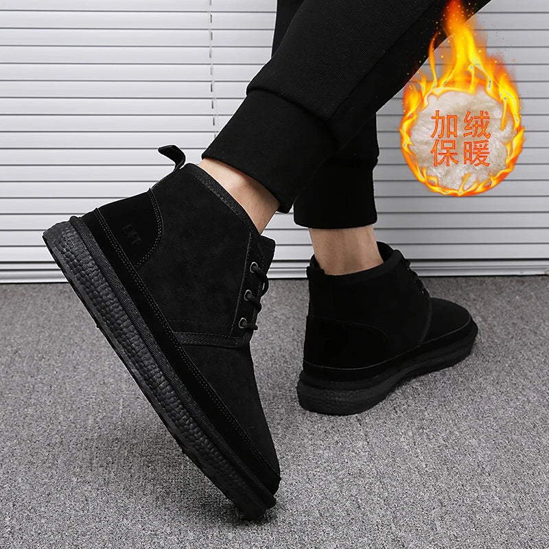 Short Boots 2023 New Winter Men's Snow Boots  Thickened Plus Velvet Warm Casual Shoes Non-Slip Comfortable Fashion Cotton Shoes