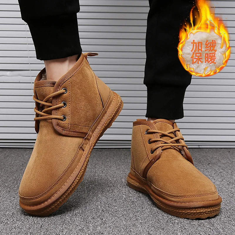 Short Boots 2023 New Winter Men's Snow Boots  Thickened Plus Velvet Warm Casual Shoes Non-Slip Comfortable Fashion Cotton Shoes