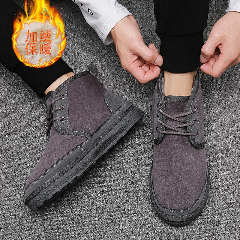 Short Boots 2023 New Winter Men's Snow Boots  Thickened Plus Velvet Warm Casual Shoes Non-Slip Comfortable Fashion Cotton Shoes