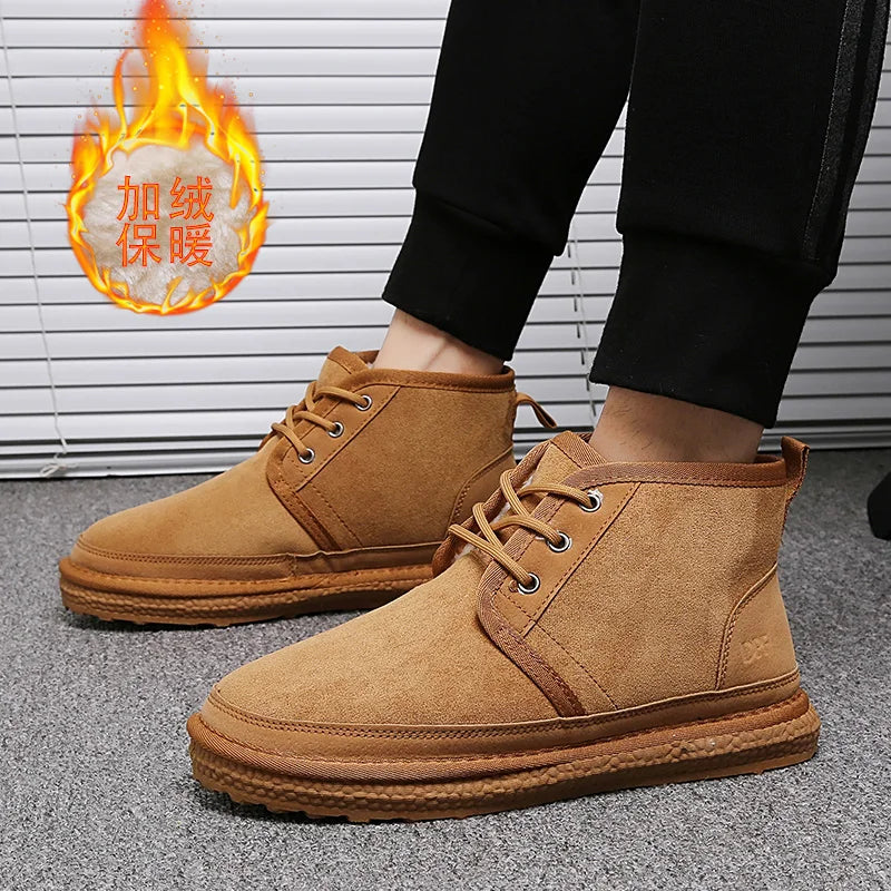 Short Boots 2023 New Winter Men's Snow Boots  Thickened Plus Velvet Warm Casual Shoes Non-Slip Comfortable Fashion Cotton Shoes