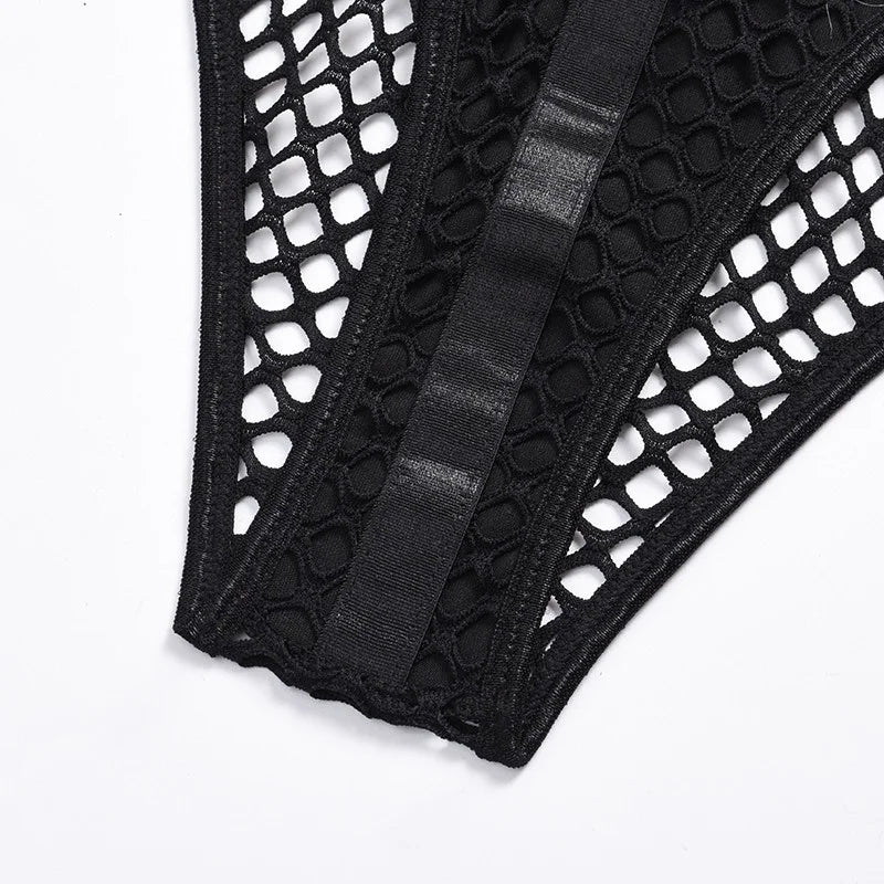 AltGoth Gothic Sexy Fishnet Jumpsuit Women Harajuku Streetwear Mall Goth See Through Bodysuit Nightclub Hollow Out Emo Rompers