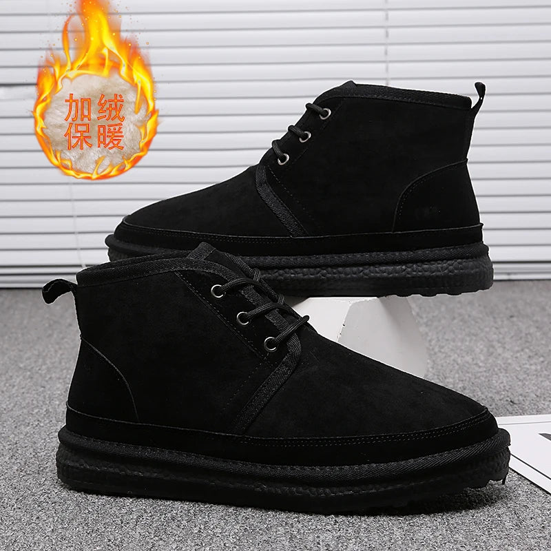 Short Boots 2023 New Winter Men's Snow Boots  Thickened Plus Velvet Warm Casual Shoes Non-Slip Comfortable Fashion Cotton Shoes