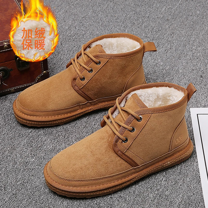 Short Boots 2023 New Winter Men's Snow Boots  Thickened Plus Velvet Warm Casual Shoes Non-Slip Comfortable Fashion Cotton Shoes