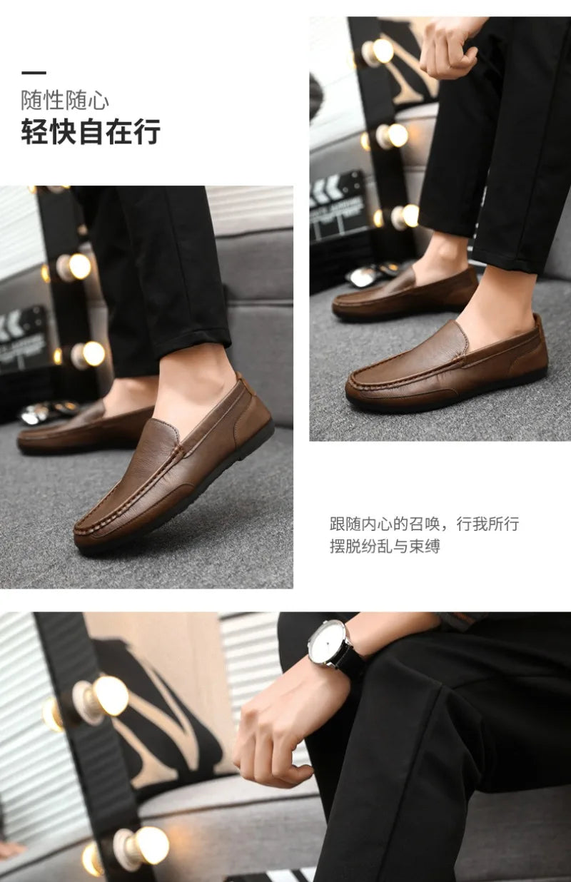 2024British Style Genuine Leather Casual Shoes Business Brand Work Shoes Men Loafers Comfortable Slip on Driving Shoes Moccasins