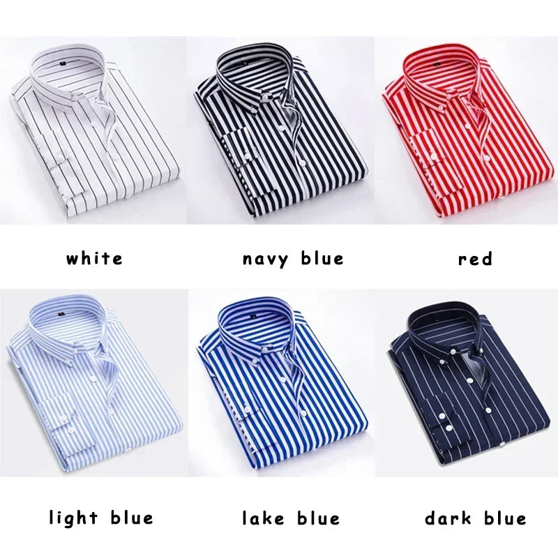 Classic Men‘s Long Sleeved Striped Casual Shirt Slim Fitted Men Cotton Business Formal Shirt