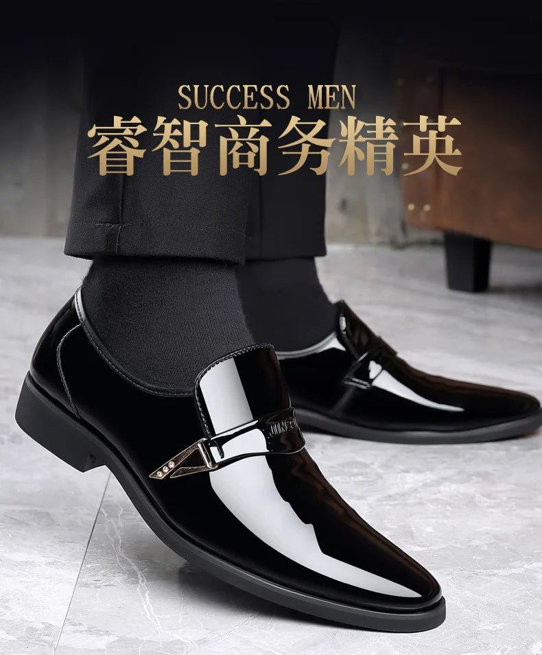 Men's Leather Shoes Paten Oxford Shoes for Men Slip on Bright Leather Business Casual Shoes Footwear Pointed Toe Shoes for Man