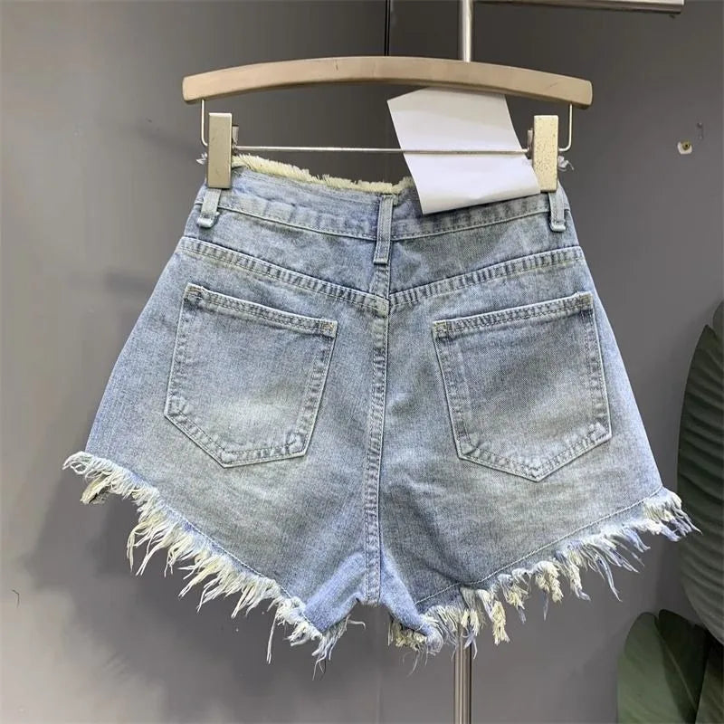 American New Vintage Washing Makes Old Niche Design With Raw Edge Jeans Female Summer High Waist And Slim Hot Pants Short Pants