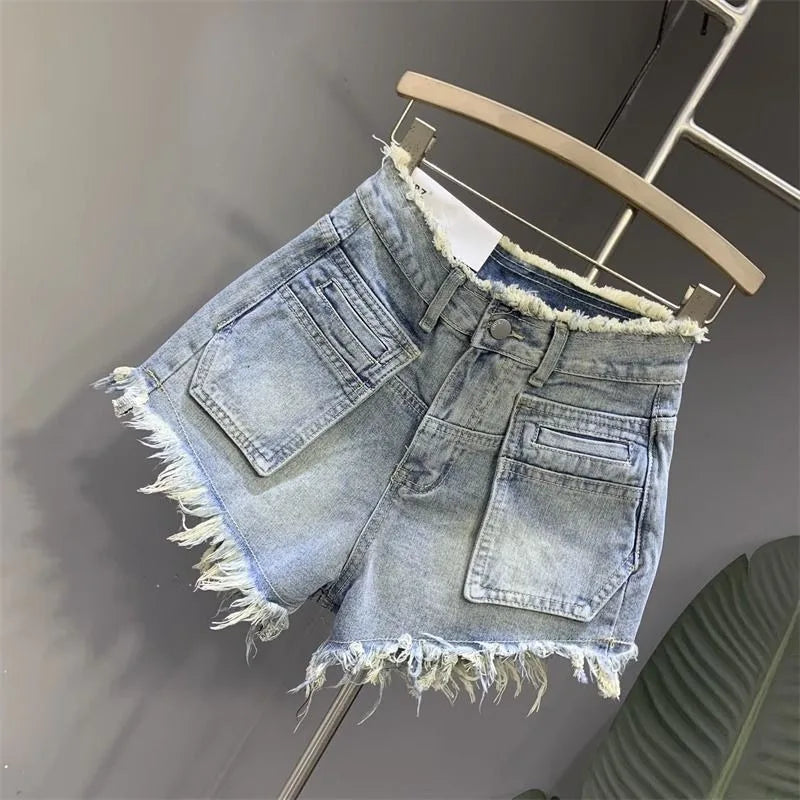 American New Vintage Washing Makes Old Niche Design With Raw Edge Jeans Female Summer High Waist And Slim Hot Pants Short Pants