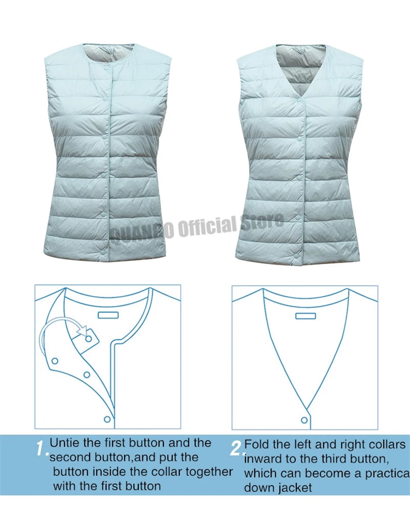 2023 New Women Sleeveless Puffer Jacket Spring Winter Female 90% White Duck Down Ultra Lightweight Packable Warm Down Liner Vest