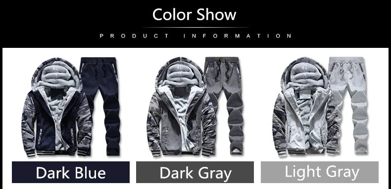 New Winter Fleece Thicken Men's Two-piece Zipper Sports Set Hooded Thermal Suit Casual Oversized Tracksuit 4XL 5XL Funny Suit