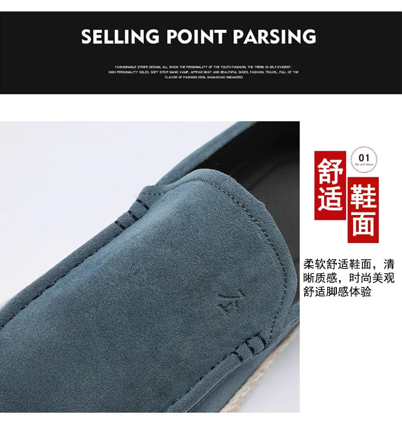 Men Loafers Shoes Summer Shoes Man New Fashion Canvas Footwear Soft Flat Comfy Flock Suede Leather Men Casual Vulcanized Shoe