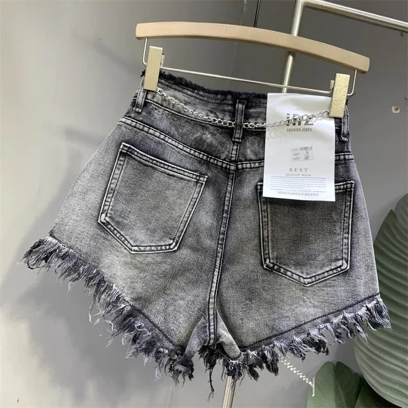 American New Vintage Washing Makes Old Niche Design With Raw Edge Jeans Female Summer High Waist And Slim Hot Pants Short Pants