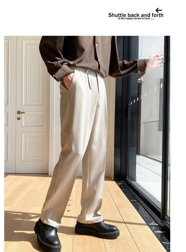 2024 New Men White Straight Pants Fashion Korean Loose Suit Trousers Casual Draped Baggy White Wide Pant Male Streetwear