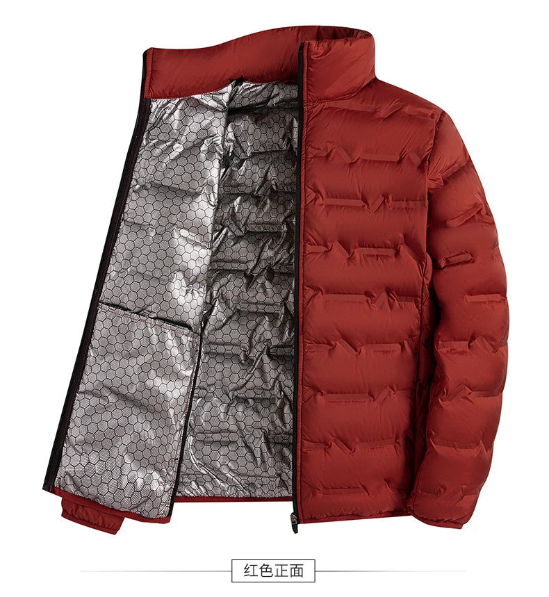 Graphene Self-heating Down Jacket Men Solid Windproof Pleated Down Jackets Stand Collar Classical Warm Winter Jackets Male