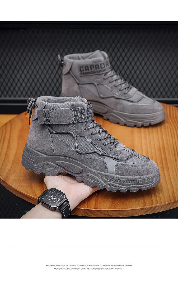 2024 Men's Platform Boots Fashion Desert Boots New Comfortable Non-slip Hiking Shoe High Top All-match Work Boots Bota Masculina