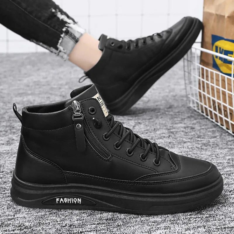 Men Boots 2024 New High Top Leather Casual Shoes Fashion Versatile Shoes Flat Ankle Boots Business Outdoor Shoes For Man Sneaker