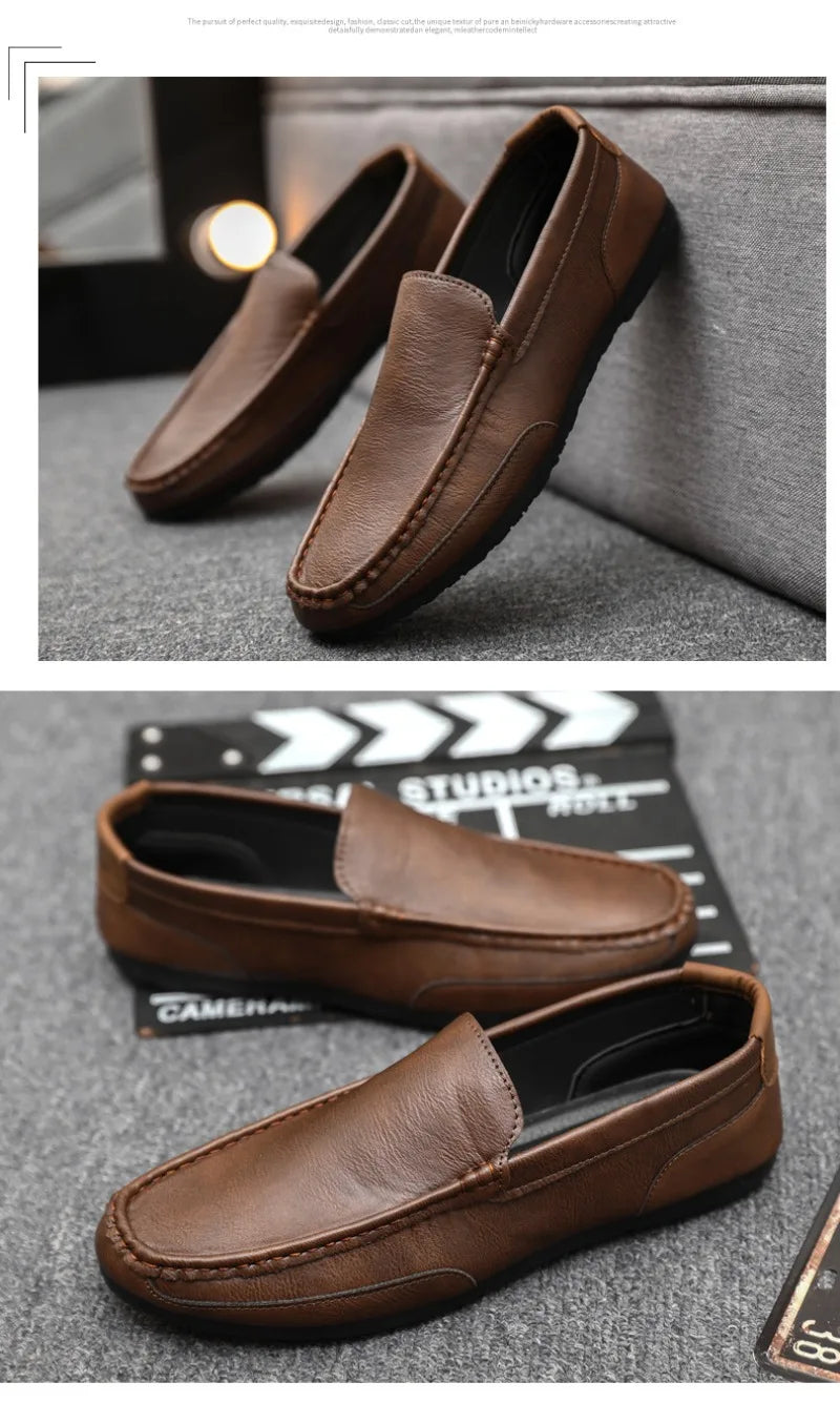 2024British Style Genuine Leather Casual Shoes Business Brand Work Shoes Men Loafers Comfortable Slip on Driving Shoes Moccasins