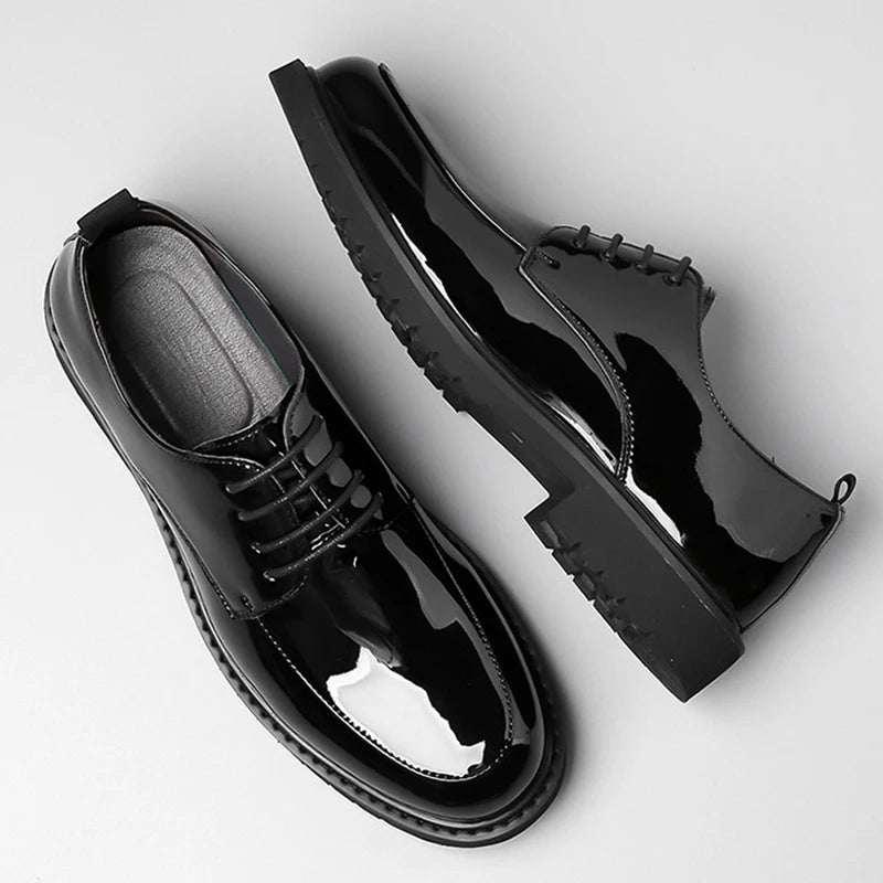 Italian Patent Leather Shoes for Men Business Shoe Lace Up Oxfords Plus Size Male Wedding Party Shoes Men Black Leather Casual