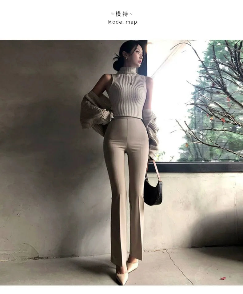 Korea Style Sexy High Waist black Flare Pants Office Lady Slim fit Fashion Women Pants Casual Trousers