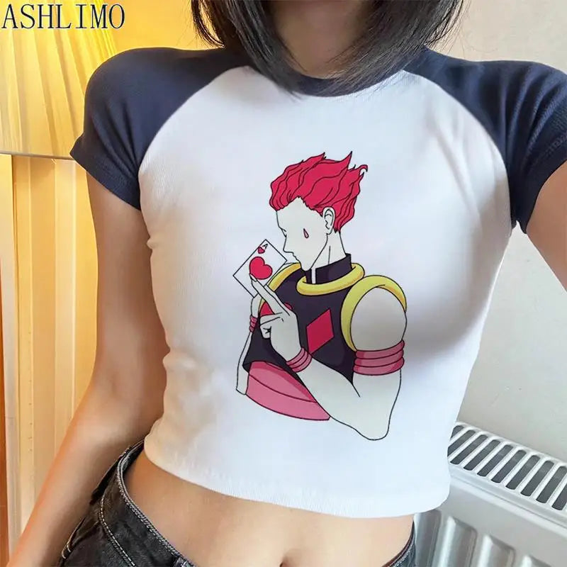 Hunter X Hunter Japan Anime Killua Shirt Y2k Crop Tops T-shirt Anime Women Tee Summer Short Sleeve Clothes Streetwear