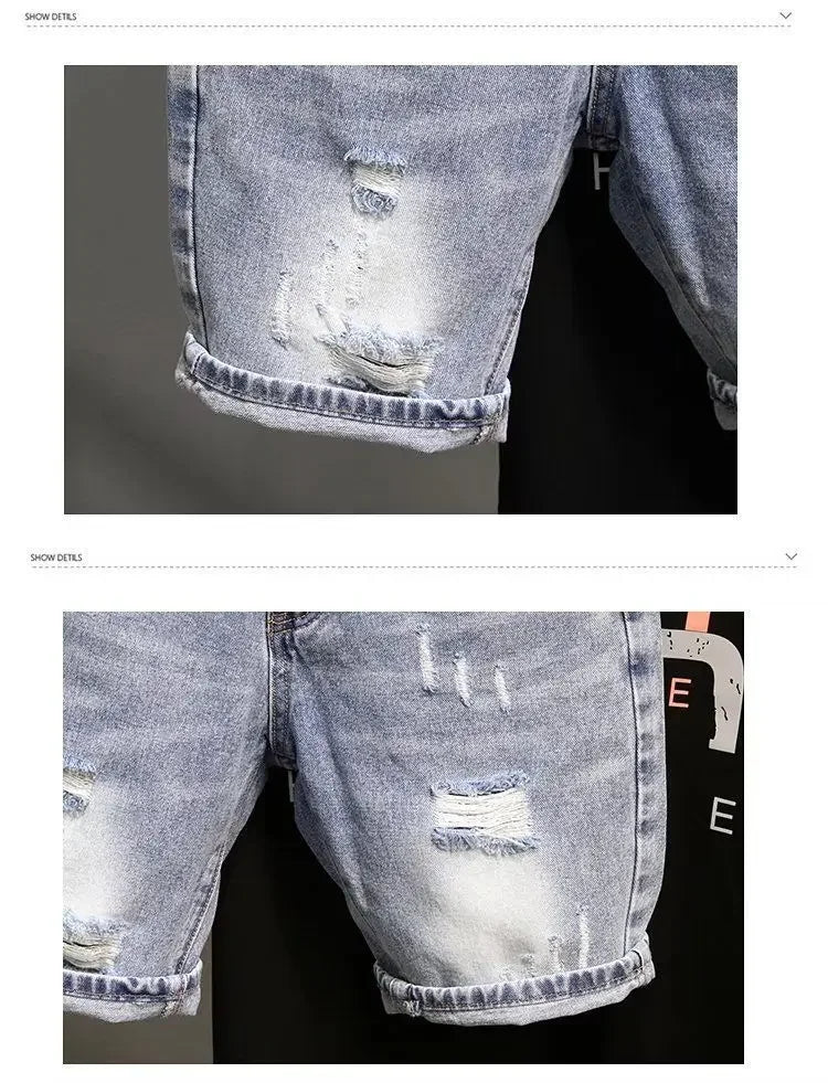 Trendy Denim Shorts For Men Summer Style Korean Version Thin Fit Hip Hop Brand Ins Small Group Medium Length Trousers