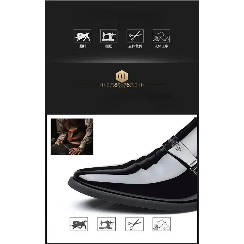 Men's Leather Shoes Paten Oxford Shoes for Men Slip on Bright Leather Business Casual Shoes Footwear Pointed Toe Shoes for Man