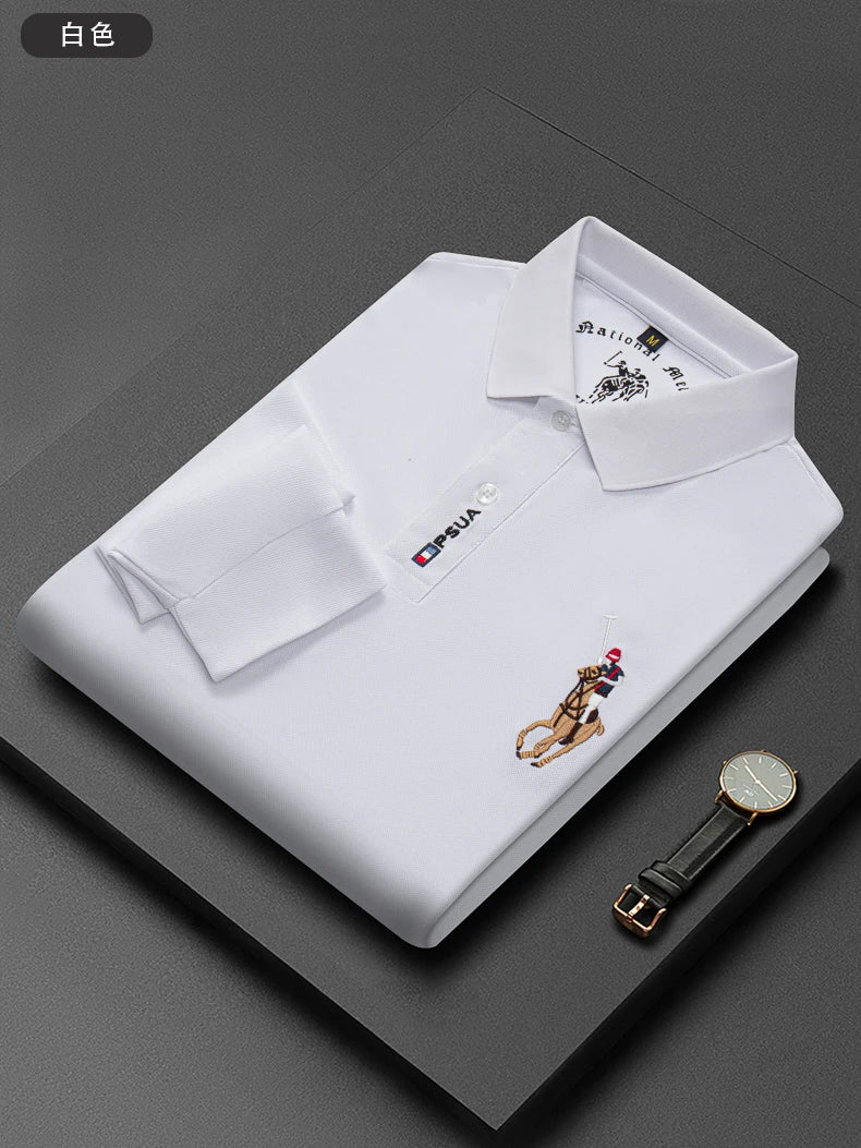 High end luxury brand exquisite embroidered polo shirt Men's long sleeve 2023 Autumn New Fashion lapel T-shirt wrinkle resistant