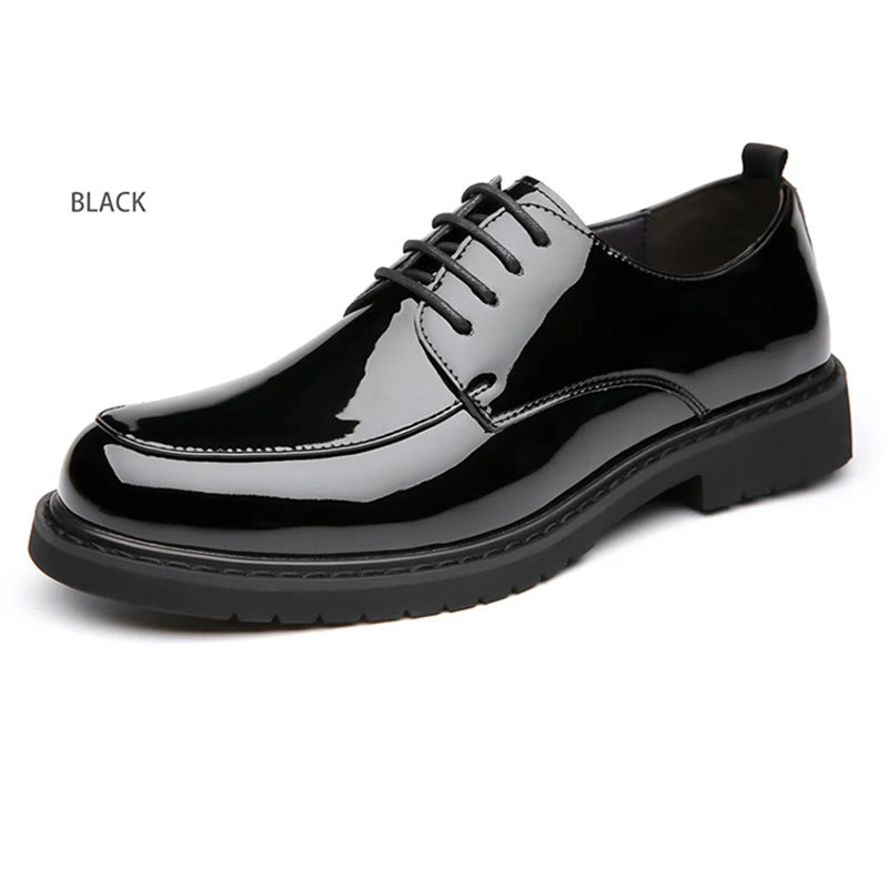 Italian Patent Leather Shoes for Men Business Shoe Lace Up Oxfords Plus Size Male Wedding Party Shoes Men Black Leather Casual