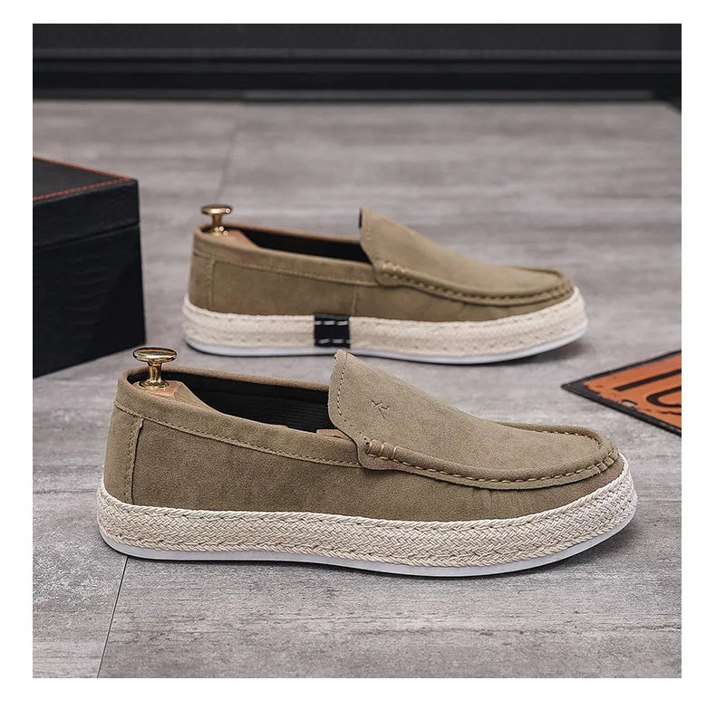 Men Loafers Shoes Summer Shoes Man New Fashion Canvas Footwear Soft Flat Comfy Flock Suede Leather Men Casual Vulcanized Shoe