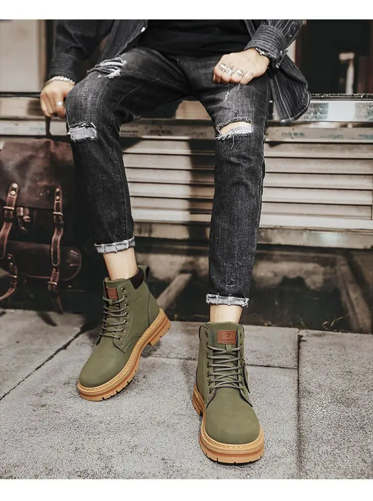 High Top Boots Men Fashion Motorcycle Ankle Walking Boots for Men Winter Boots Man Shoes Lace-Up Botas Hombre Spring Work Boots