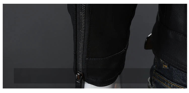 Men's lapel leather jacket autumn oversized slim motorcycle riding suit winter thickened PU leather waterproof work clothes