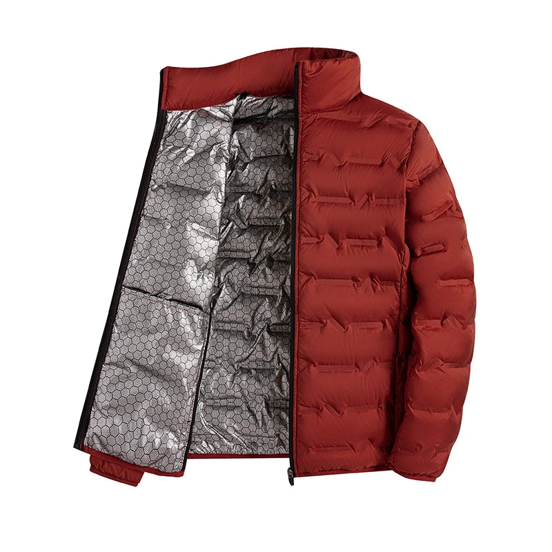 Graphene Self-heating Down Jacket Men Solid Windproof Pleated Down Jackets Stand Collar Classical Warm Winter Jackets Male